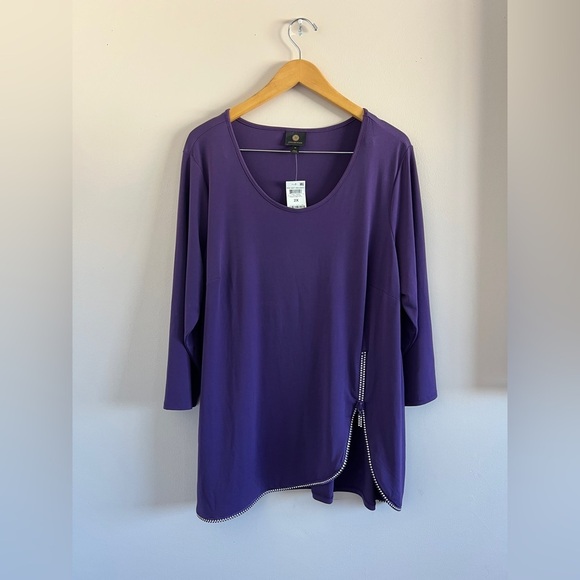 JM Collection | NWT Purple Long Sleeve Top with Side Detail - Picture 1 of 6